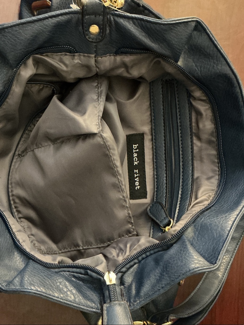 Black Rivet Blue Leather Satchel bag for women